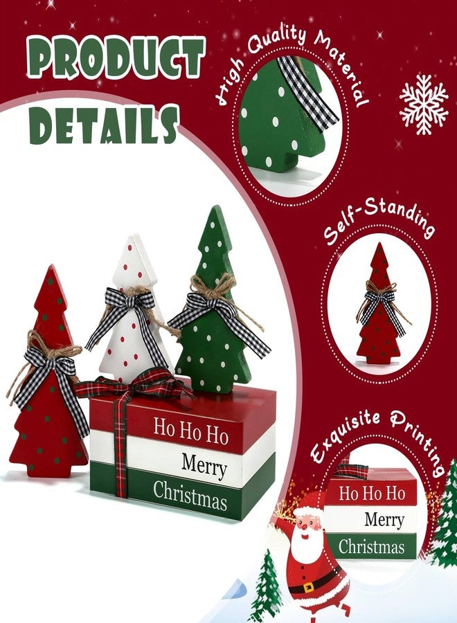 SYNCVIBE Christmas Decoration 6PCS Table Centerpieces, Tabletop Christmas Decor for Tiered Tray Shelf Mantel Fireplace Coffee Bar Office Desk Farmhouse Xmas Holiday Decoration Wood Faux Book and Tree Sign - Image 2